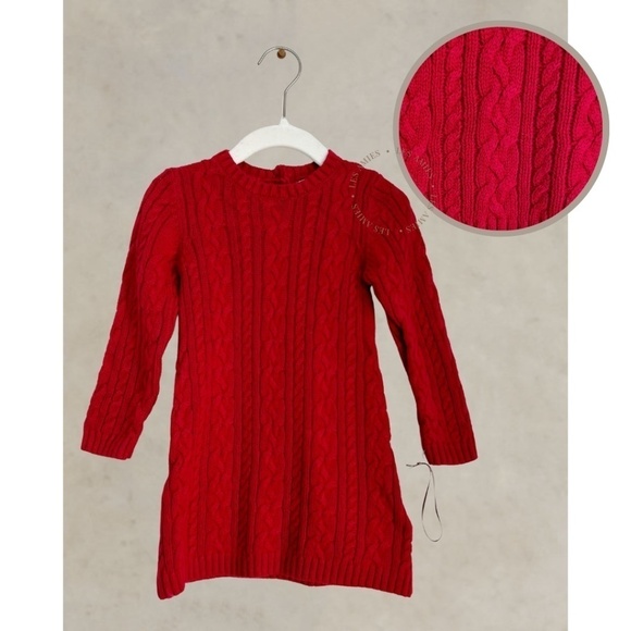 NEW Catherine Malandrino Mini Girls Cable Knit Holiday Red Sweater Dress 24M